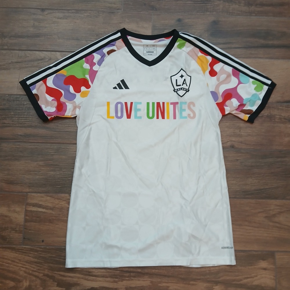 LA Galaxy Pride‎ Jersey Womens Medium White Adidas Love Unites Pre Match MLS